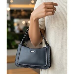 Nine West Faux Leather Mini Handbag NWT 2 Handles Snap Close Topstitched Brown